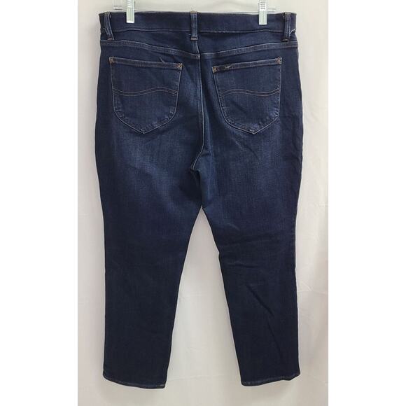Lee Jeans Womens 16 Short Dark Wash Slim Fit Straight Leg Mid Rise Stretch - Picture 2 of 9